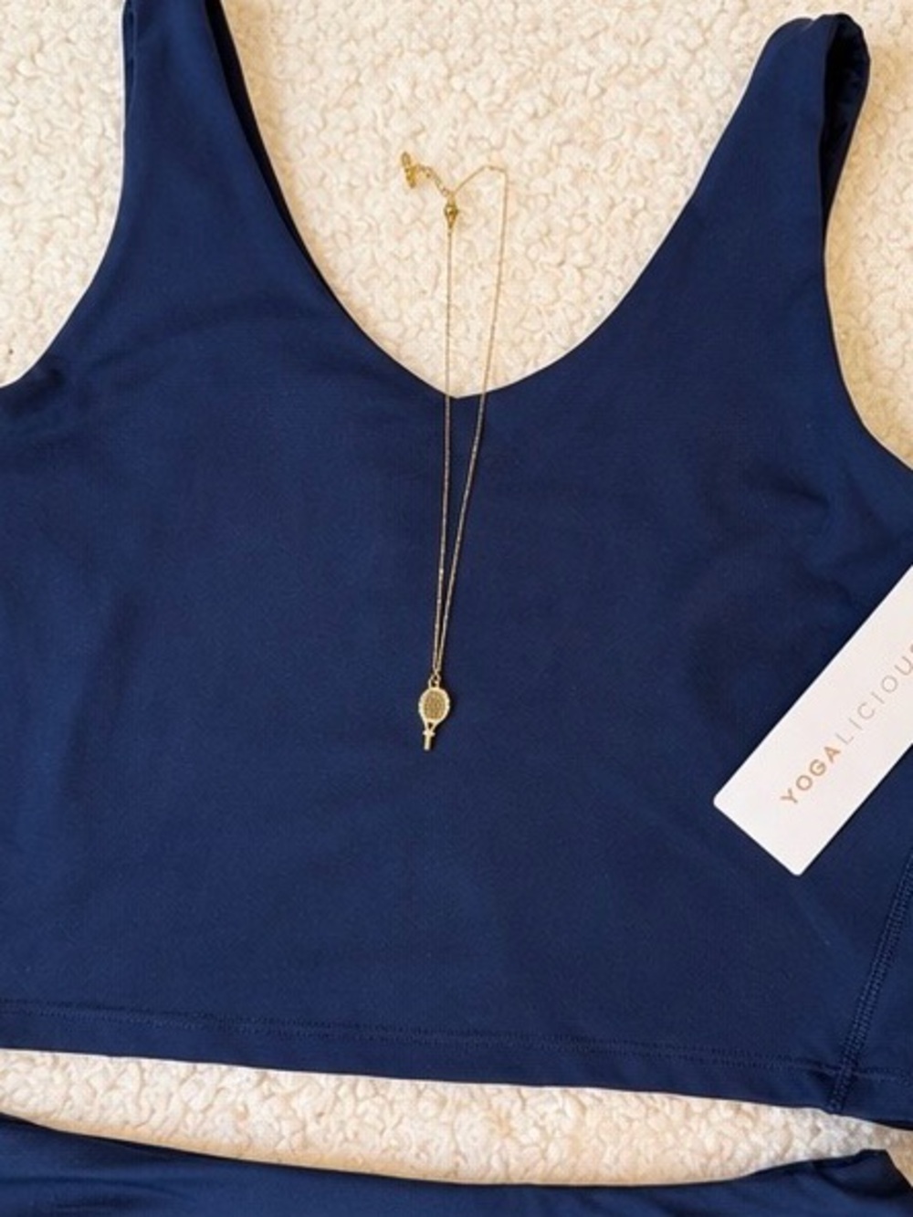YOGALICIOUS Navy Blue Tennis & Yoga Set w/ Tennis Racket Necklace NWT Size M 💙🎾 - Picture 6 of 12